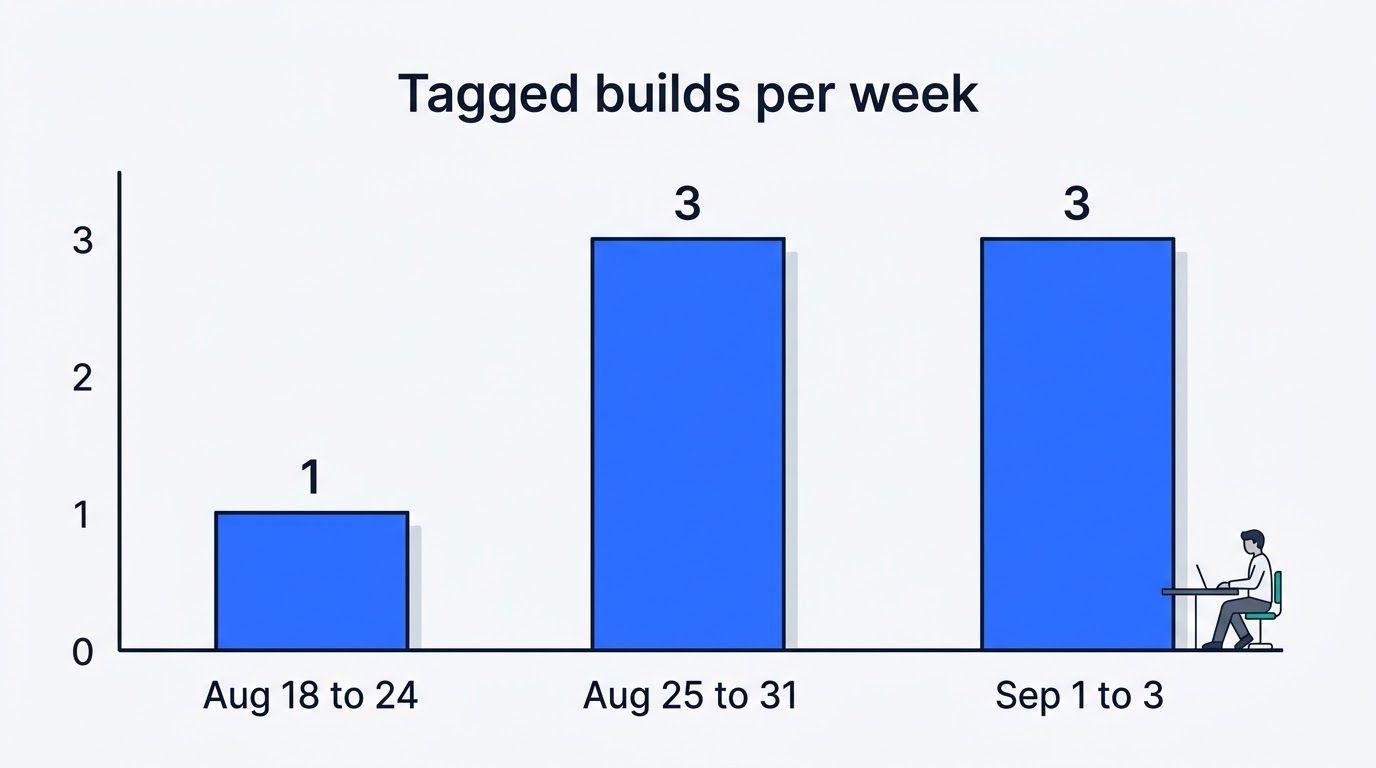 Bar chart of tagged dsh builds per week: 1, 3 and 3